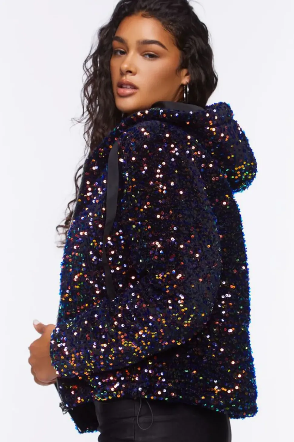 Sequin Hood Puffer Jacket