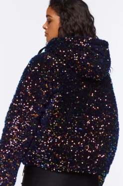 Sequin Hood Puffer Jacket