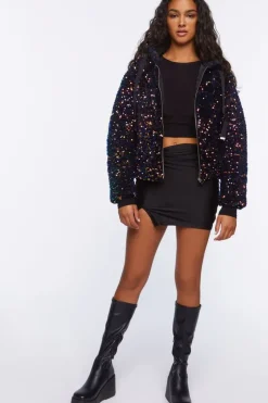 Sequin Hood Puffer Jacket
