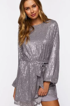 Sequin Long-Sleeve Mini Dress