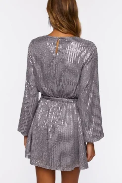Sequin Long-Sleeve Mini Dress