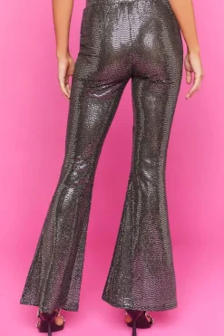 Sequin Mid-Rise Flare Pants