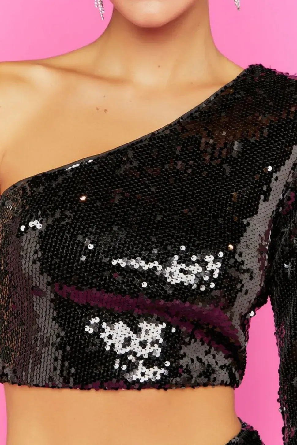 Sequin One-Shoulder Crop Top