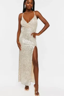 Sequin Surplice Maxi Dress