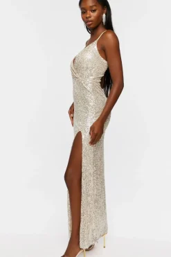 Sequin Surplice Maxi Dress
