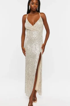 Sequin Surplice Maxi Dress