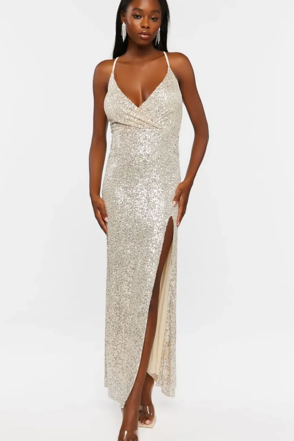 Sequin Surplice Maxi Dress