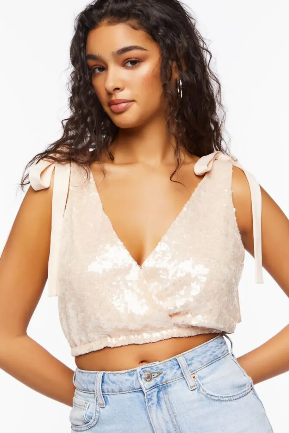 Sequin Tie-Strap Crop Top
