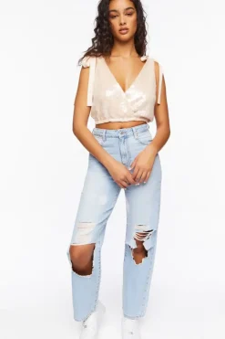 Sequin Tie-Strap Crop Top