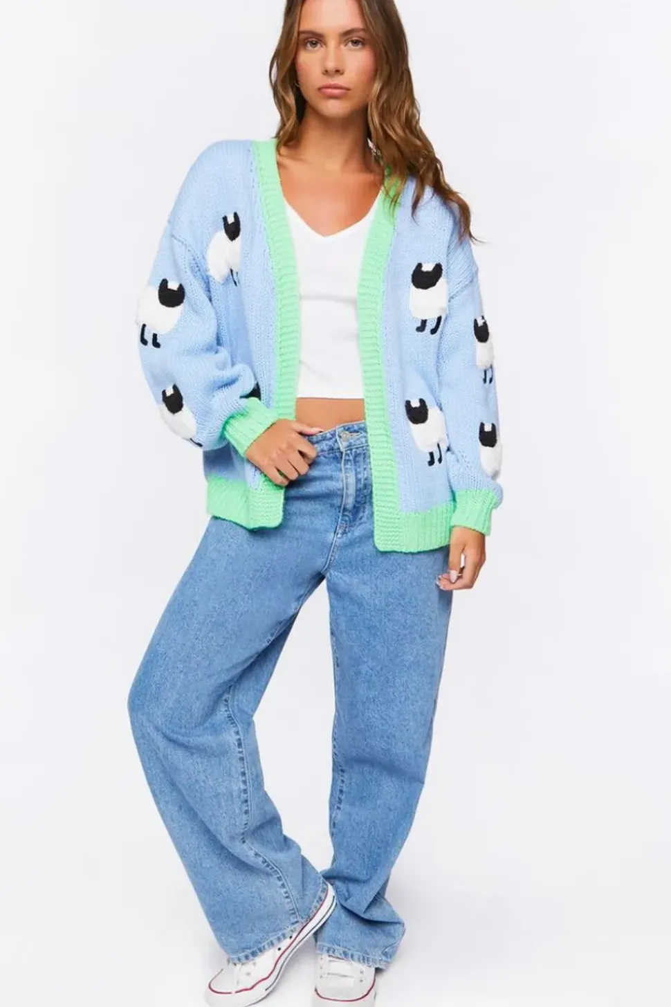 Sheep Embroidered Cardigan Sweater