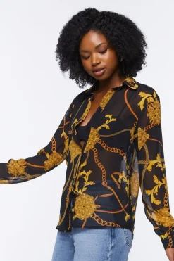 Sheer Baroque Button-Front Shirt