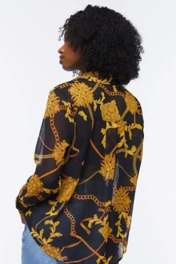 Sheer Baroque Button-Front Shirt