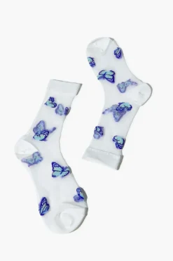 Sheer Butterfly Crew Socks