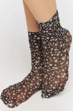 Sheer Ditsy Floral Print Crew Socks