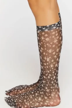 Sheer Ditsy Floral Print Crew Socks