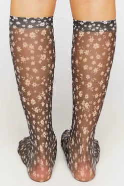 Sheer Ditsy Floral Print Crew Socks