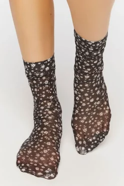 Sheer Ditsy Floral Print Crew Socks