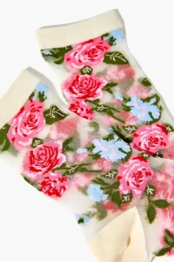 Sheer Floral Crew Socks
