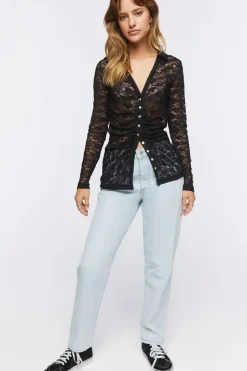 Sheer Floral Lace Shirt
