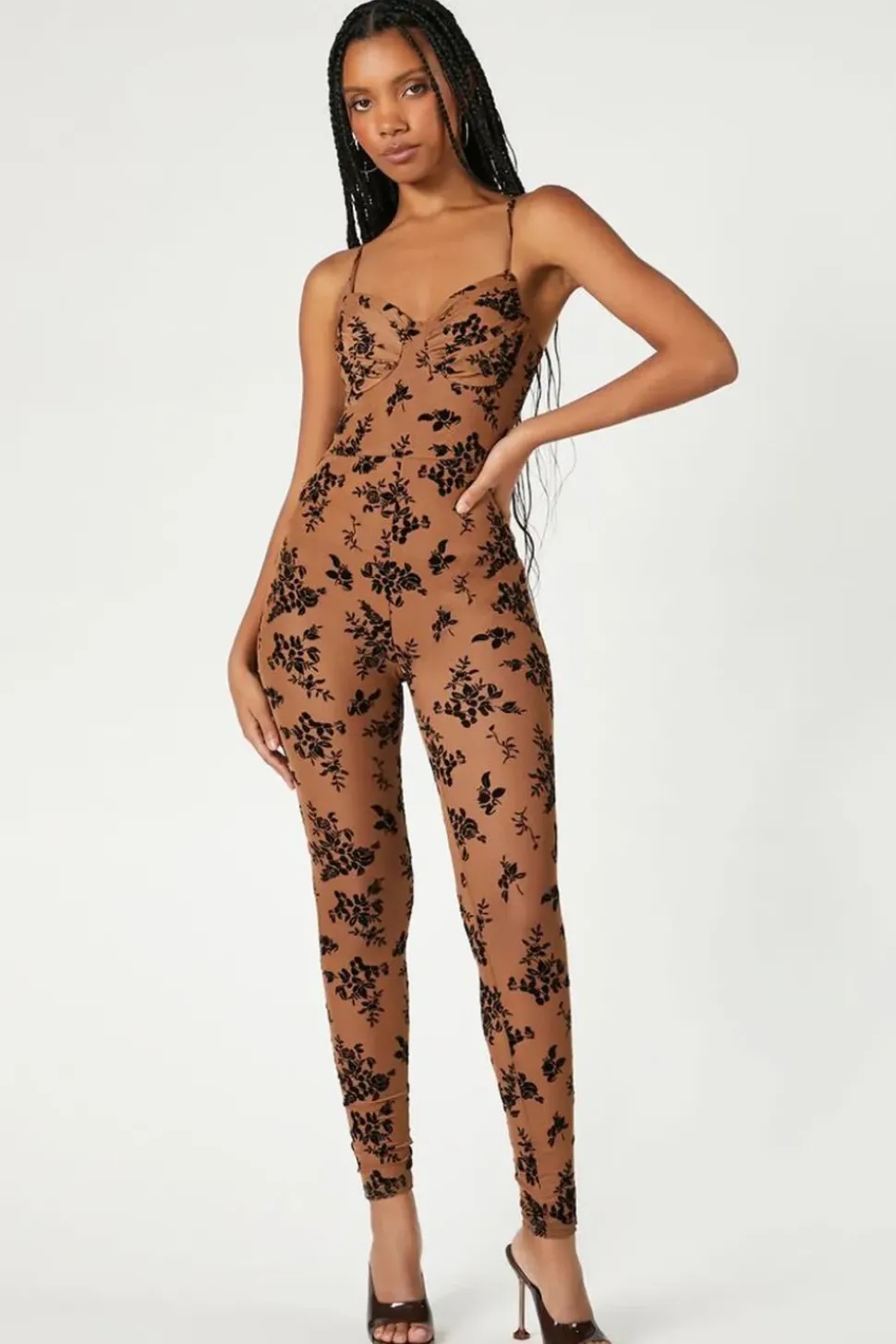 Sheer Floral Mesh Jumpsuit