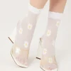 Sheer Floral Print Crew Socks