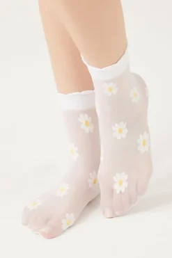 Sheer Floral Print Crew Socks