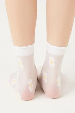 Sheer Floral Print Crew Socks