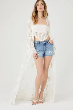 Sheer Lace Open-Front Kimono