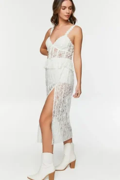 Sheer Lace Slit Midi Dress