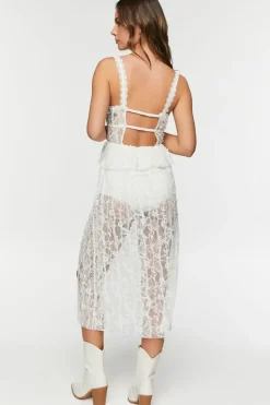 Sheer Lace Slit Midi Dress