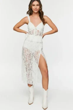 Sheer Lace Slit Midi Dress