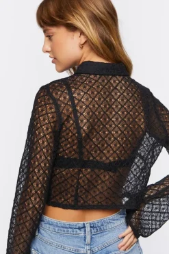 Sheer Lace Split-Hem Shirt
