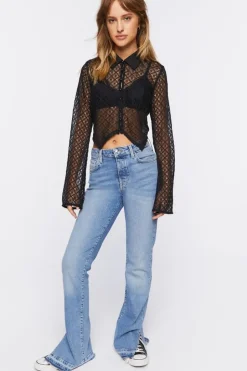 Sheer Lace Split-Hem Shirt