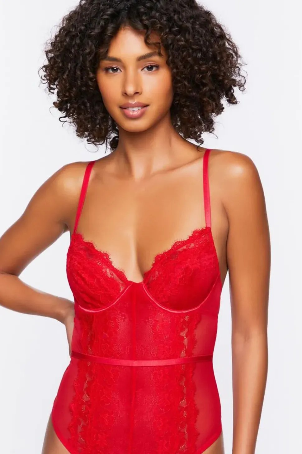 Sheer Lace-Trim Teddy