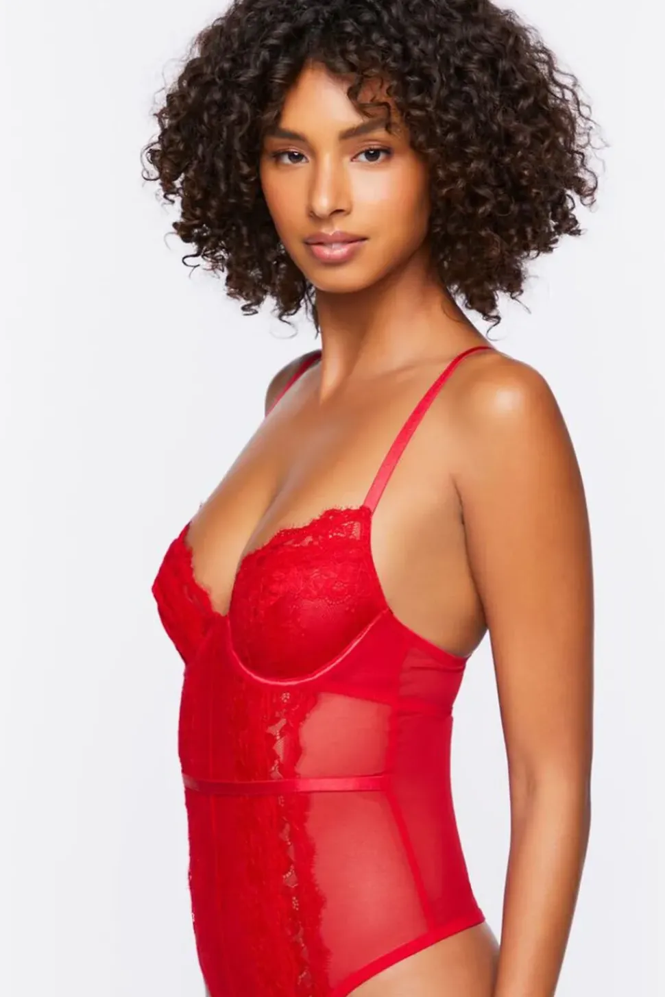 Sheer Lace-Trim Teddy