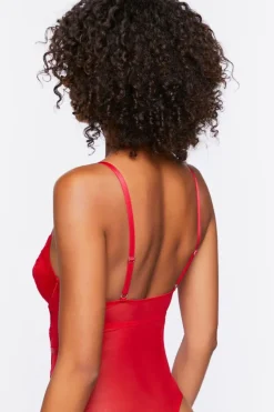 Sheer Lace-Trim Teddy