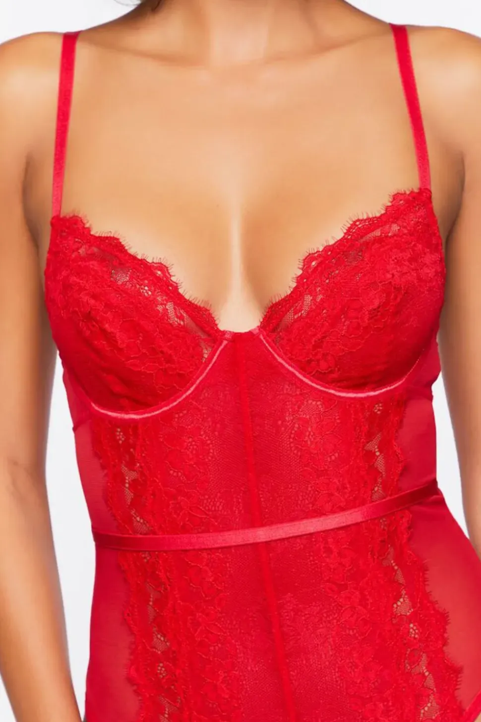 Sheer Lace-Trim Teddy