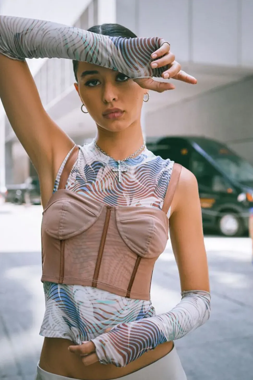 Sheer Mesh Corset Crop Top