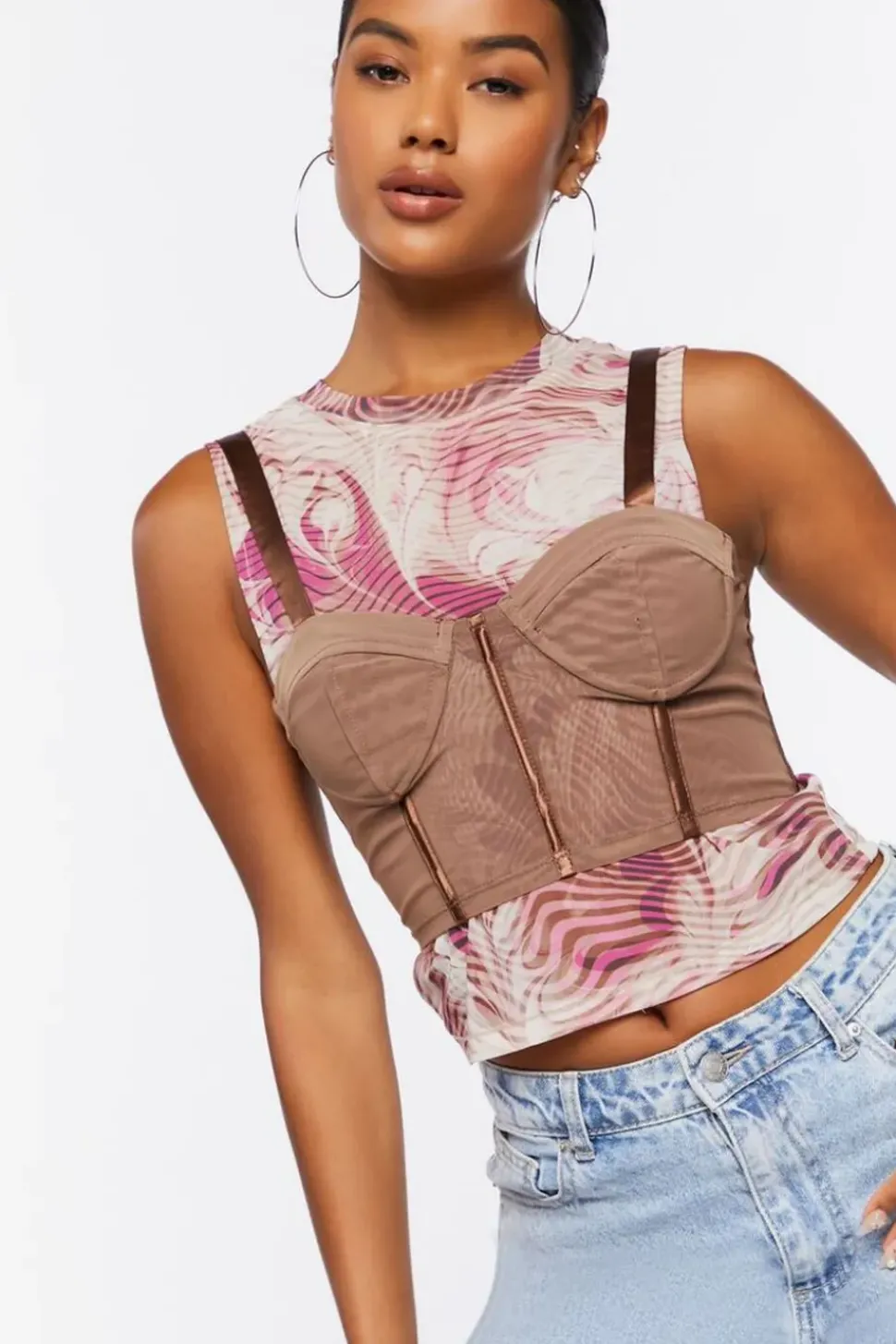 Sheer Mesh Corset Crop Top