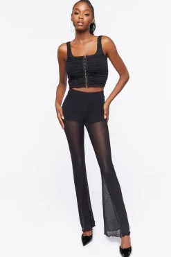 Sheer Mesh High-Rise Flare Pants