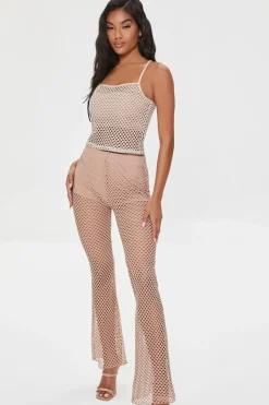 Sheer Mesh High-Rise Flare Pants