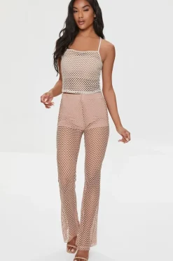 Sheer Mesh High-Rise Flare Pants