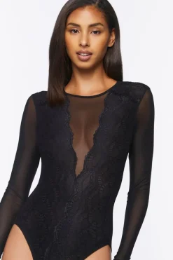 Sheer Mesh Lace Lingerie Bodysuit