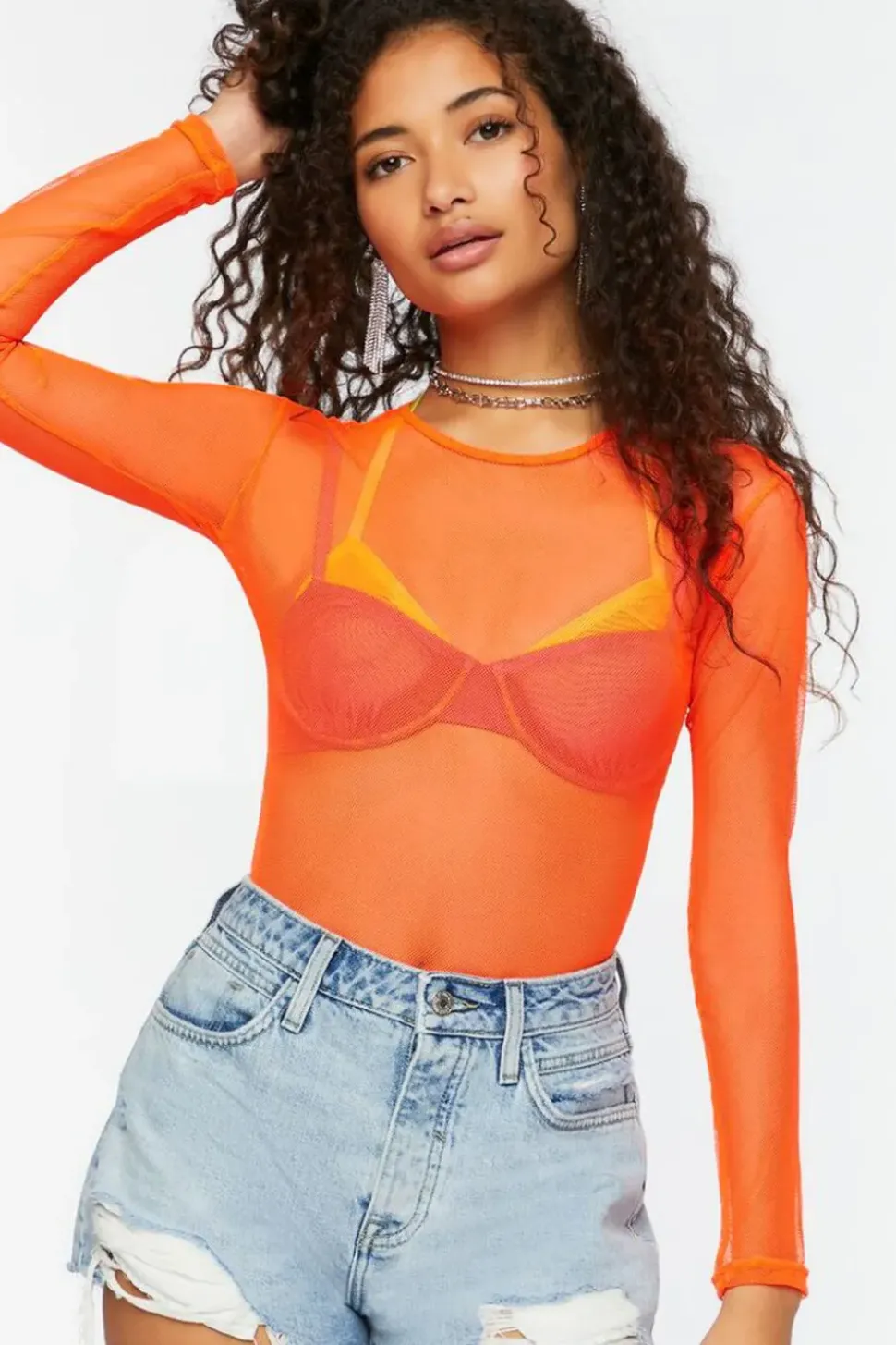 Sheer Mesh Long-Sleeve Bodysuit