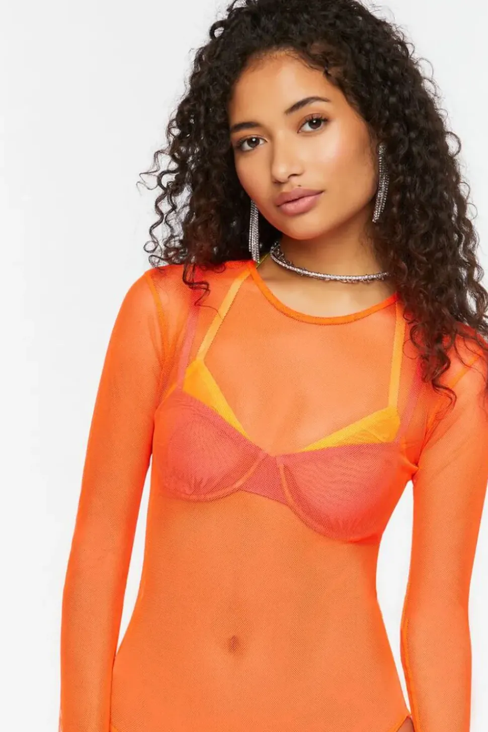 Sheer Mesh Long-Sleeve Bodysuit