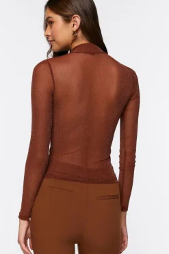 Sheer Mesh Mock Neck Top