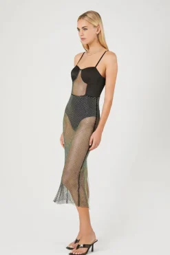 Sheer Rhinestone Cami Midi Dress