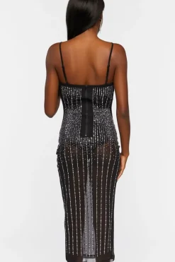 Sheer Rhinestone Midi Dress