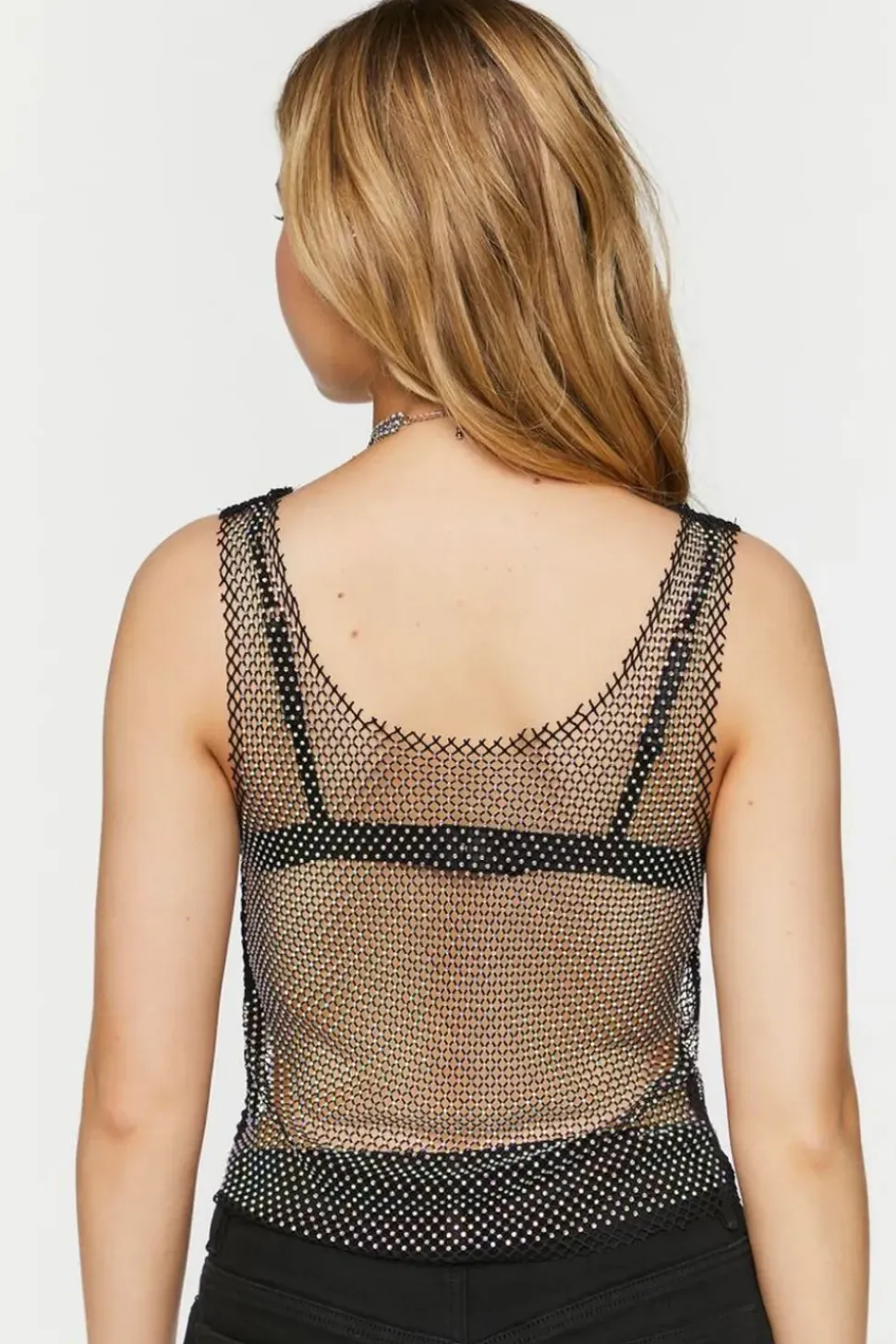 Sheer Rhinestone Netted Tank Top