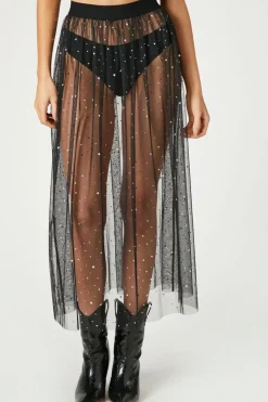 Sheer Sequin Midi Skirt